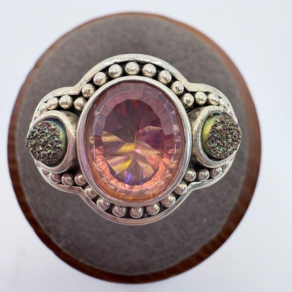 VTG Sterling Silver 925 Mystic Topaz Druzy Quartz Statement Ring Size 8.75 - Picture 1 of 9